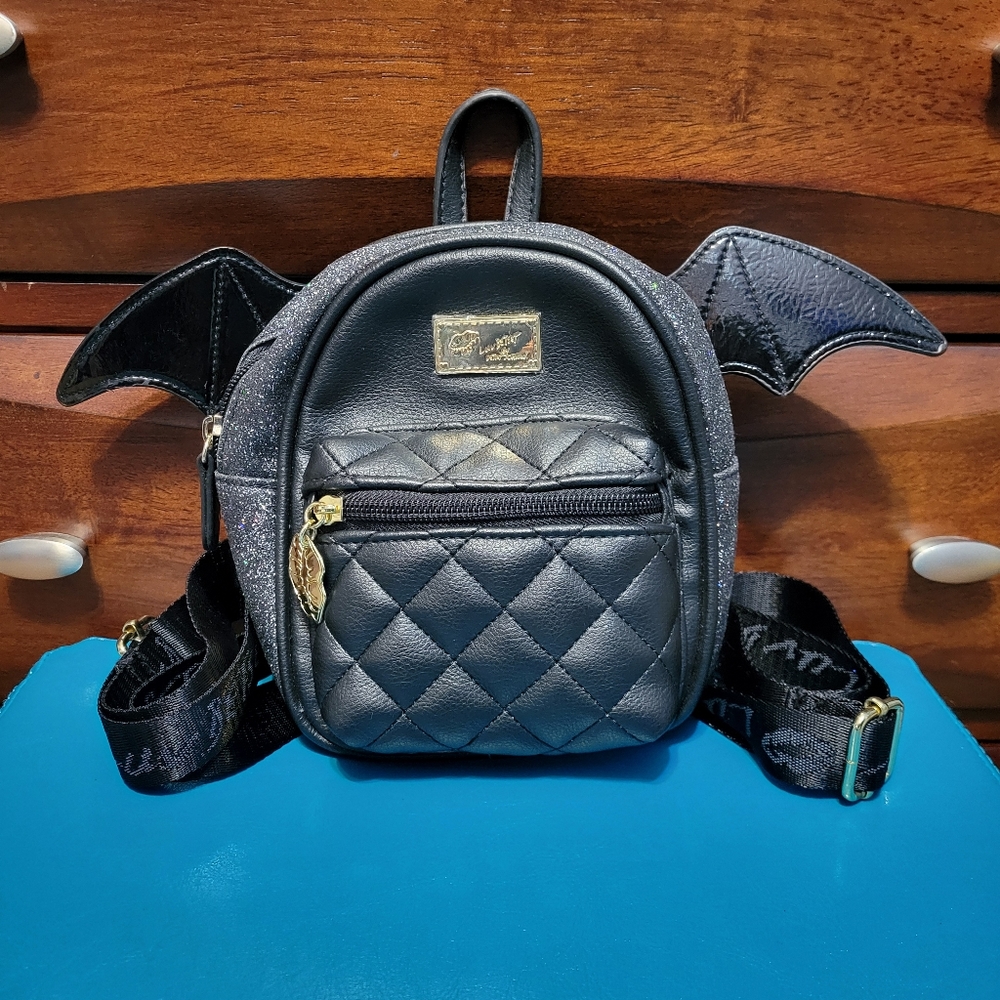 Luv Betsey by Betsey Johnson Black Sparkly Bat Mini Backpack